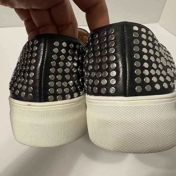 Vince Camuto Black Leather Silver Studded Slip-On Sneakers, Shoes w Rubber Sole - Picture 2 of 12